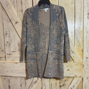 Christopher & Banks Gray and Tan Metallic Open Front‎ Cardigan Long Sleeves Size